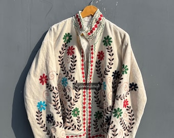 Velvet Suzani Embroidered Jacket: Indian Boho Cotton Coat