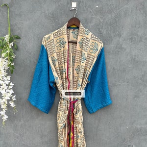 Indian Women Silk Boho Kimonos Man House Beach Artist Robe- Digital Midnight Wanderer Regal Romance
