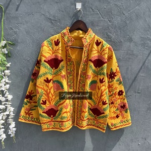 Handmade Suzani Embroidery Jacket, Winter Wear Jacket Coat, Womens Coat, Suzani Short Jacket,  Suzani Jacket, Robe, Gift For Her