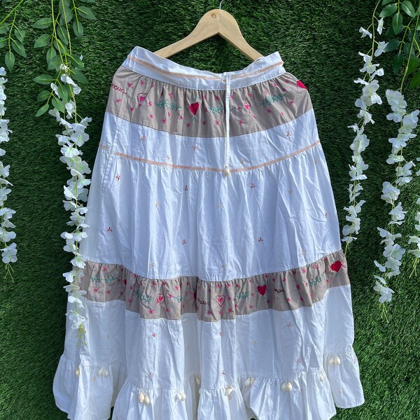 Indian Cotton Skirts Hand Embroidery Long Skirt With Pocket Gown Handmade Summer Skirt Gypsy Tiered Skirt Cotton Summer Beach Skirt Women