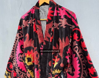 Luxury Cotton Velvet Kimono Robe: Handmade Winter Warm Cover-Up