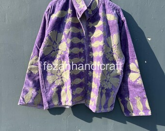 Floral Embroidered Velvet Suzani Jacket: Handmade Bohemian Coat