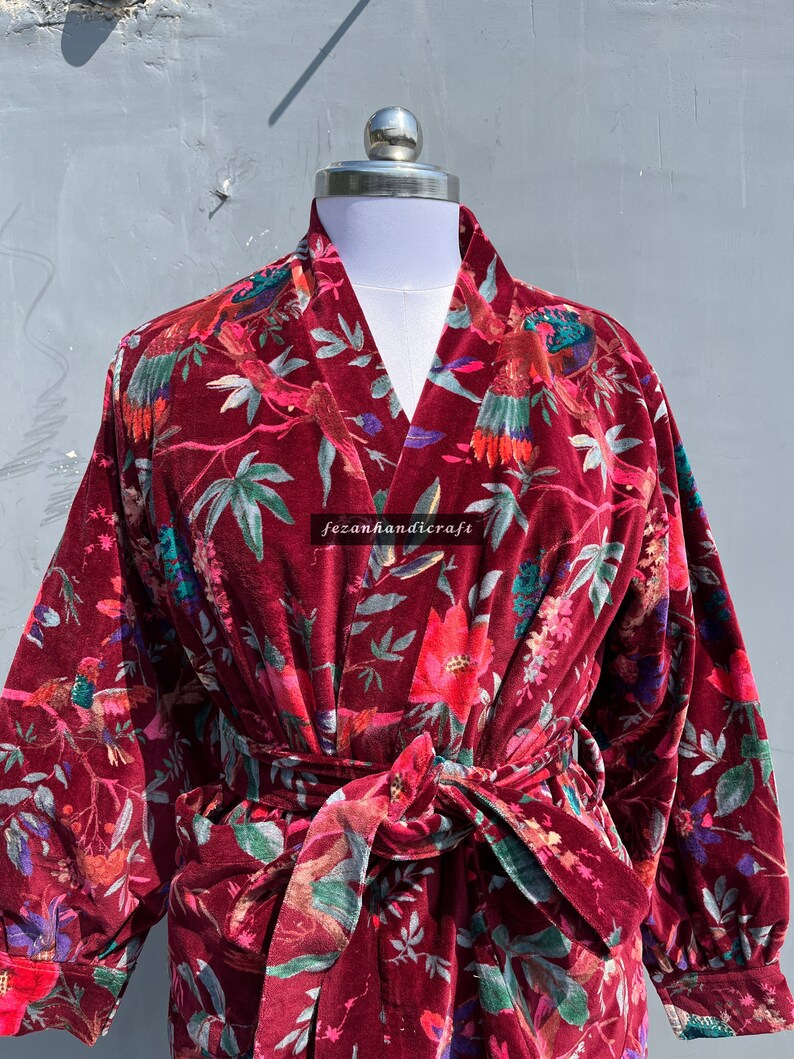 Cotton Velvet Kimono Robes, Morning Tea Velvet Coat, Bridesmaid Robe