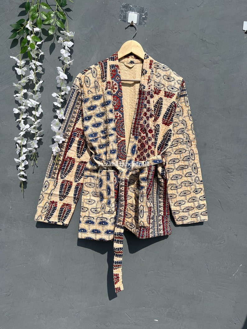 Indian Patchwork Kantha Cotton Jacket, Quilted Kantha Cotton Fabric