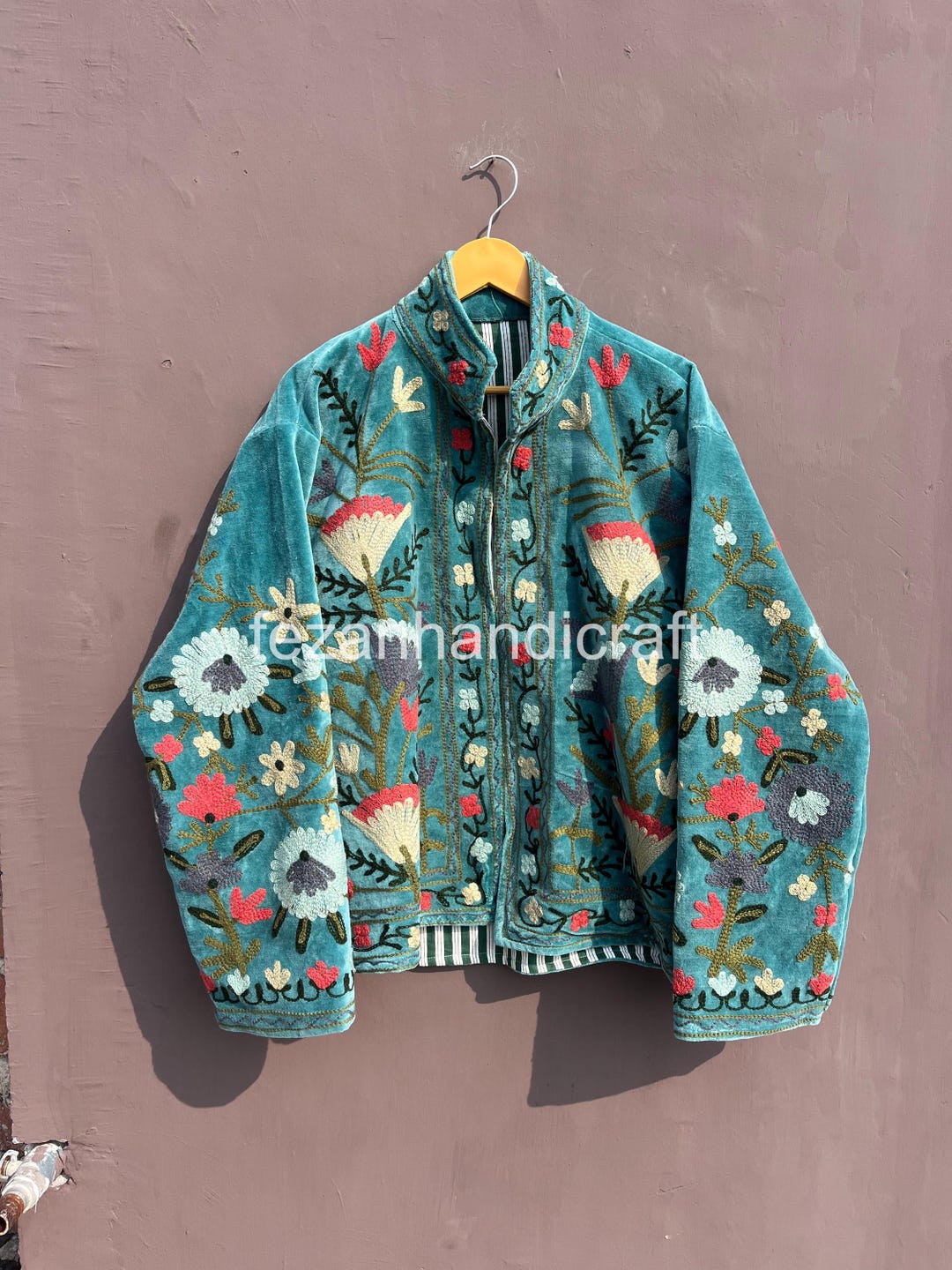 Giacca in velluto Suzani, cappotto floreale ricamato boho, fatto a mano ...