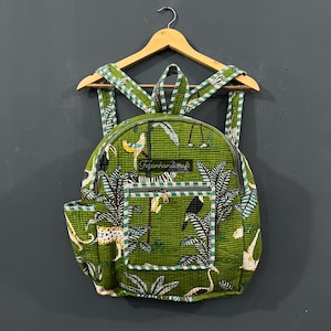 Sac à dos en coton imprimé safari pour ordinateur portable, cartable en coton, sac d'école en coton, sac à dos fourre-tout bohème hippie en coton, sac fourre-tout matelassé en coton, sac réversible