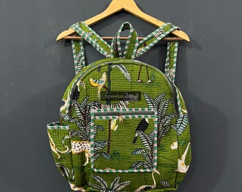 Quilted Cotton Backpack: Safari Print Bohemian Tote Bag