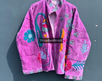Embroidered Velvet Suzani Jacket, Boho Hippie Coat
