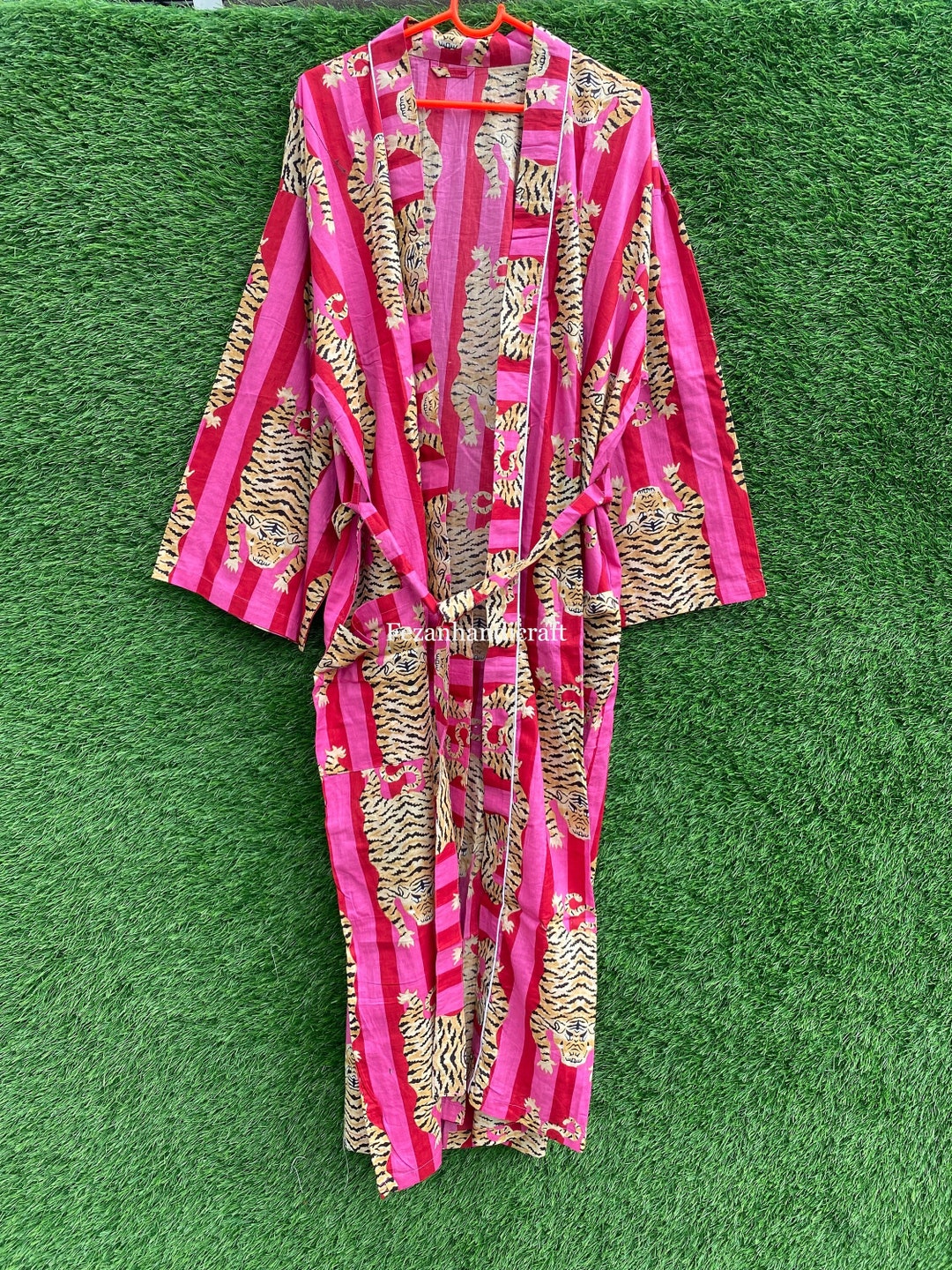 Cotton Beautiful Pink Color Tiger Print Robe Indian Style Etsy