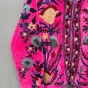 Chaqueta de terciopelo con bordado suzani: abrigo bohemio de algodón indio imagen 3