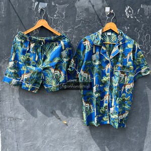 Pigiama in cotone fatto a mano: pigiama da donna con stampa foresta