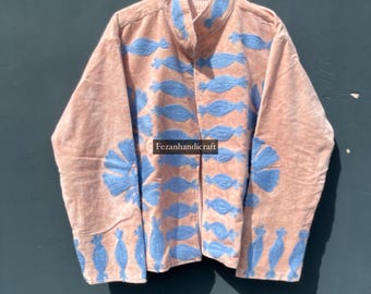 Floral Suzani Velvet Embroidered Jacket: Unisex Boho Hippie Coat