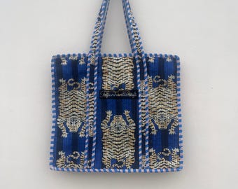 Bolsa tote de algodão com estampa de tigre para quilting: bolsa de compras feita à mão