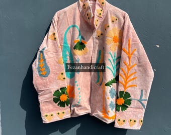 Handmade Velvet Floral Embroidered Jacket: Suzani Hippie Coat