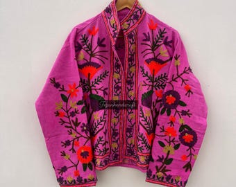 Suzani Embroidered Velvet Jacket: Indian Boho Cotton Coat