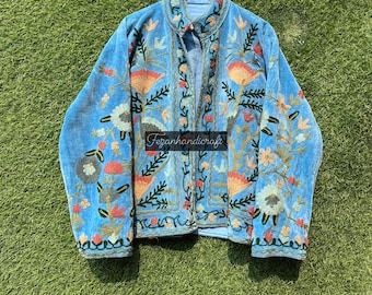 Samt Suzani bestickte Bomberjacke: Boho Indianermantel