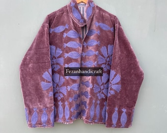 Handmade Floral Suzani Velvet Jacket: Embroidered Boho Hippie Coat