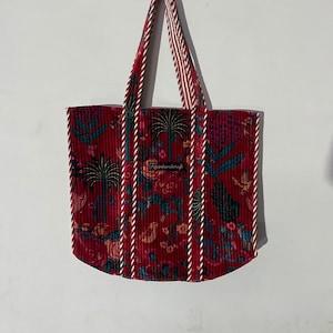 Velvet Handmade Cotton Tote bags Floral palm Tree Print Shoulder Hand bags Inside Pocket With Lining Women Indian Bridesmaid Gift For her