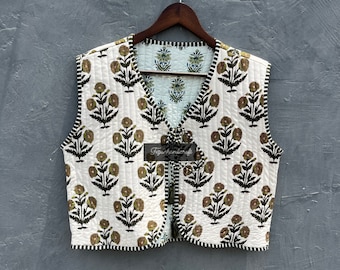Reversible Butta Print Quilted Vest: Handmade Boho Cotton Jacket
