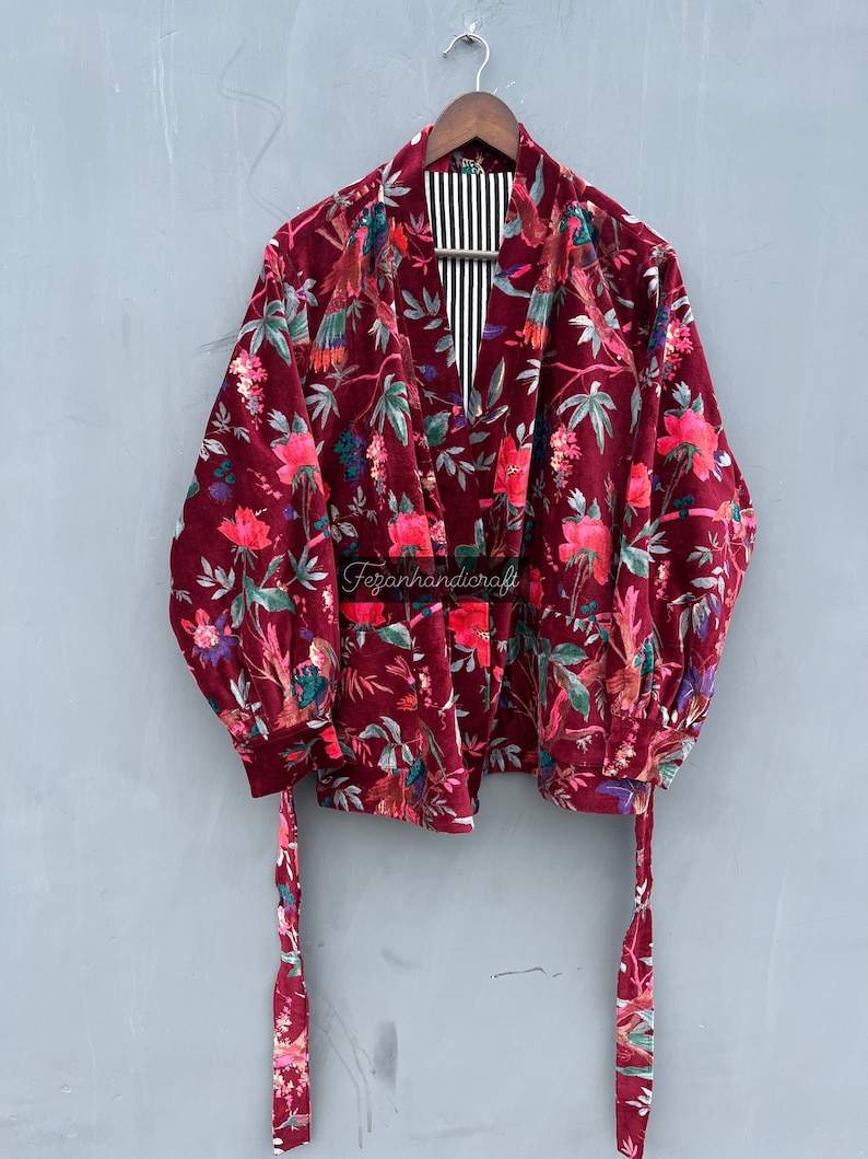 Cotton Velvet Kimono Robes, Morning Tea Velvet Coat, Bridesmaid Robe