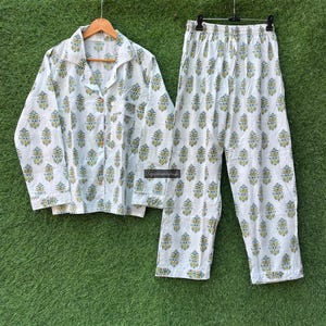 Indian Cotton Floral Print Pajama Set, Beach Wear Pajama, Matching Holiday Night Wear, Soft Cotton Night Suit-Pure Cotton Pj's
