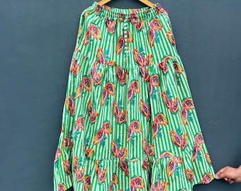 Papaya Print Cotton Maxi Skirt: Handmade Boho Tiered Skirt