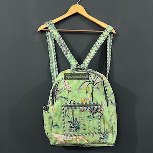 Sac à dos en coton matelassé imprimé safari pour ordinateur portable Sac indien en coton à la main Boho hippie cabas Sac à dos en coton matelassé sac cabas réversible