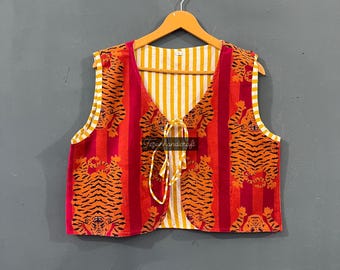 Cotton Velvet Tiger Stripe Vest: Quilted Sleeveless Jacket - Etsy