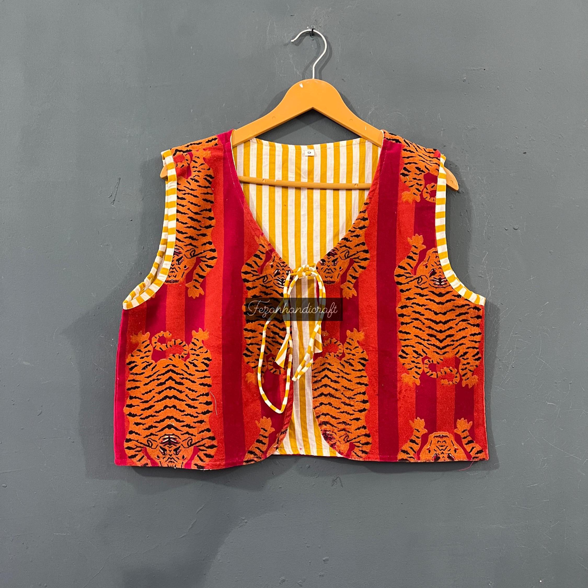 Cotton Velvet Tiger Stripe Vest: Quilted Sleeveless Jacket - Etsy