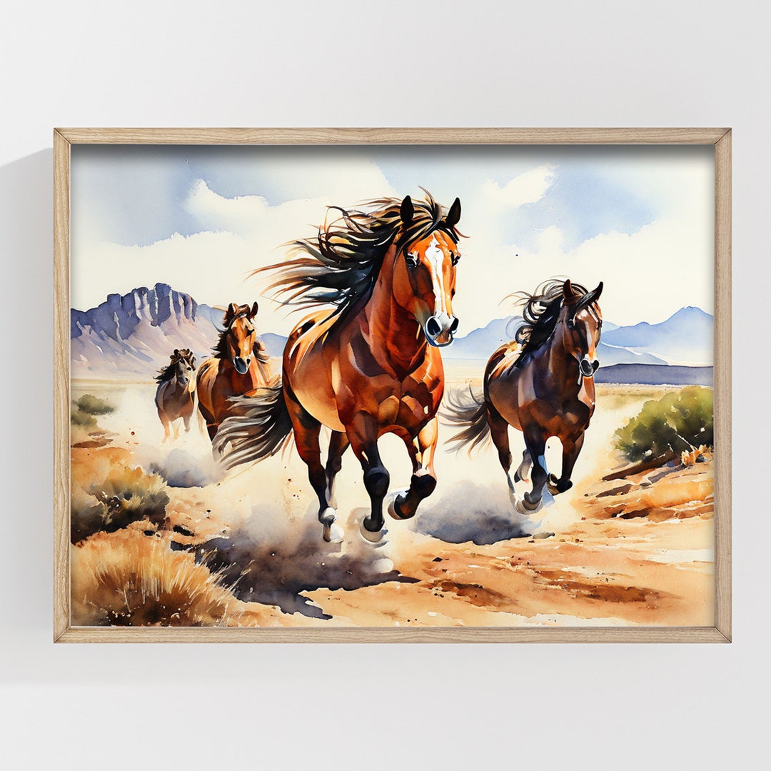 Six Running Horses Canvas Print – Unframed Wall Art, Multi-Color, Art Deco Style