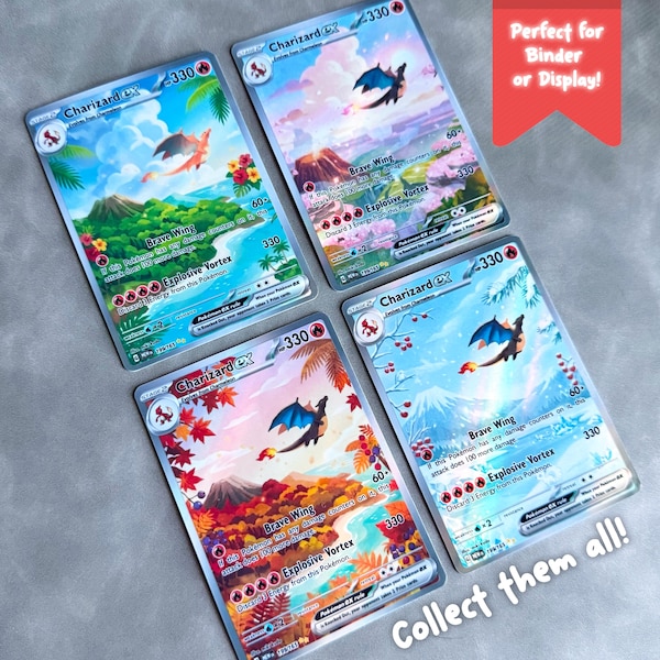 Four Seasons Charizard 151 Bundle | Custom Fan Art Holographic Cards | Gift for Fans
