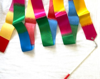 Rainbow Coloured Twirling Dancing Ribbon, Sensory Play Activities, Gymnastics Material, Silk Ribbon