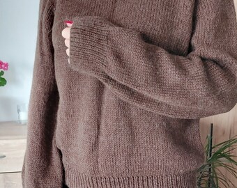 Alpaca Wool Raglan Cozy Women Sweater in Chocolate Brown for Relaxing Days