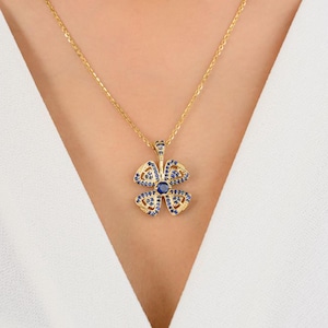 1.22 CTW Natural Blue Sapphire Floral Pendant | 14k Solid Yellow Gold Art Deco Bridal Necklace | Sapphire Jewelry For Women | Birthday Gift