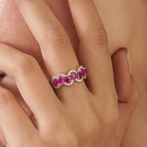 5x3mm Pear Cut Burma Ruby Chevron Ring | 14k Solid Gold Diamond Wave Band | July Birthstone Promise Gift | Daily Wear Jewelry for Her