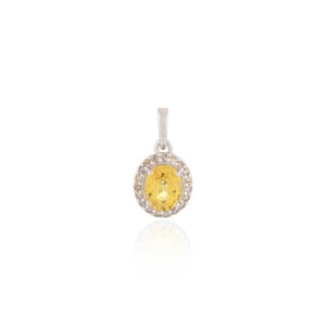 14k Solid Gold Diamond Halo Wedding Pendant | 5x4mm Natural Yellow Sapphire Necklace | Dainty Birthstone Jewelry | Elegant Gift for Women