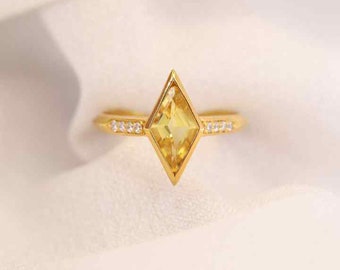 Drachen Gelb Citrin Ring14K Solid Gold Citrin Diamant Ring Geburtstag Geschenk Verlobungsring für sie November Birthstone Schmuck Lünette Set Ring