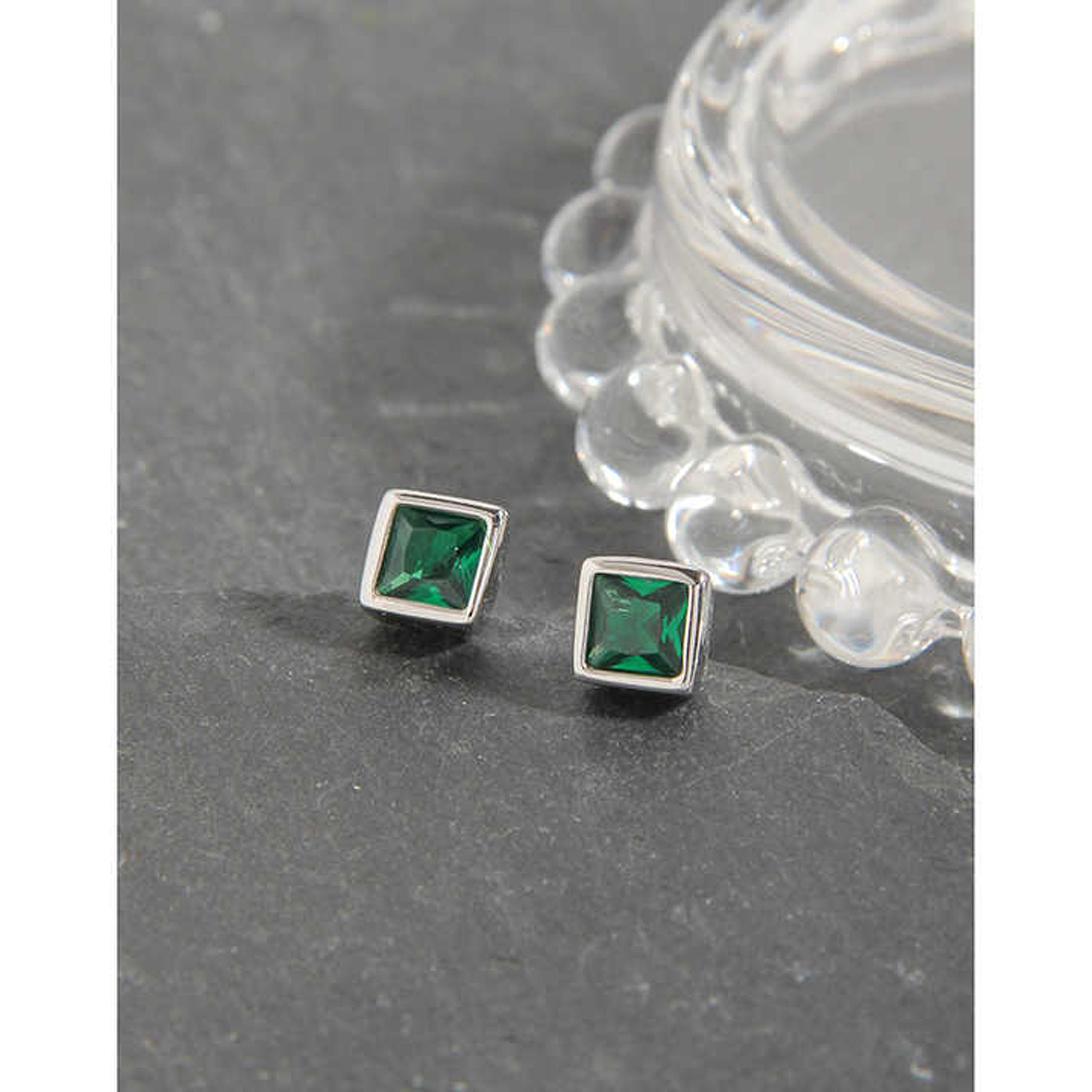 エメラルドスタッドピアス | 5mmスクエアカットエメラルドピアス（14K