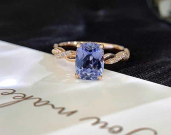 Real 14k Gold Split Shank Diamond Ring | 7x5mm Cushion Cut Tanzanite Wedding Band | Unique Cluster Ring | December Birthstone Jewelry Gift
