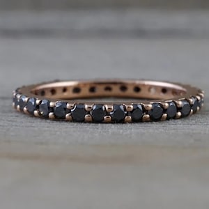 Natural 0.70 TCW Black Onyx Full Eternity Band / 14k Real Gold Gemstone Stackable Gift Ring / Women&#39;s Fine Jewelry / July Birthstone Band
