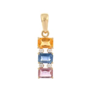 2.08 CTW Natural Multi Sapphire Pendant | 14k Solid Gold Diamond Charm Necklace | Rainbow Wedding Jewelry | Dainty Bridal Gift for Her