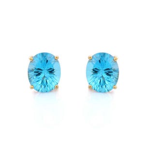 14k Solid Gold Blue Topaz Studs | 2.70 CT Natural Swiss Blue Topaz Earrings | Art Deco Bridal Jewelry | December Birthstone Gift for Her