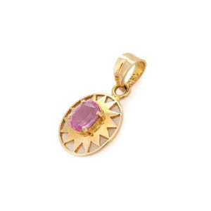 14k Solid Gold Pink Sapphire Pendant | 7x5mm Oval Cut Solitaire Charm | Handmade September Birthstone Jewelry | Personalized Gift for Her
