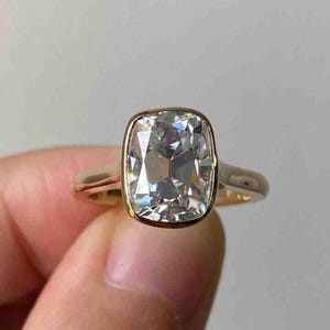 2.5 CT Cushion Cut Moissanite Engagement Ring / 14k Solid Gold Bezel Set Solitaire Wedding Ring / Delicate Bridal Ring / Anniversary Gifts