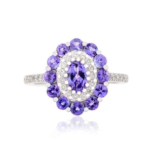 Vintage 14k Solid Gold Diamond Art Deco Wedding Ring | 1.74 CTW Natural Tanzanite Engagement Ring | Statement Jewelry | Prefect Gift For mom