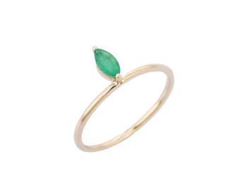 14K Gold Smaragd Ring | 6 x 3 mm Edelstein-Ring mit Marquise-Schliff | Zierlicher Stapelbarer Ring für Damen | Mai Geburtsstein Schmuck | Geschenk zum Geburtstag