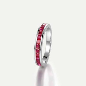 14k White Gold Channel Set Stacking Band / 1.40 CT Natural Burma Ruby Wedding Band / July Birthstone Women&#39;s Rings / Birthday Gift For Wife