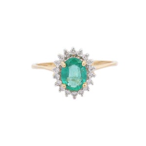1.28 CT Natural Zambian Emerald Halo Ring / 14k Solid Yellow Gold Diamond Engagement Ring / May Birthstone Wedding Ring / Birthday Gift