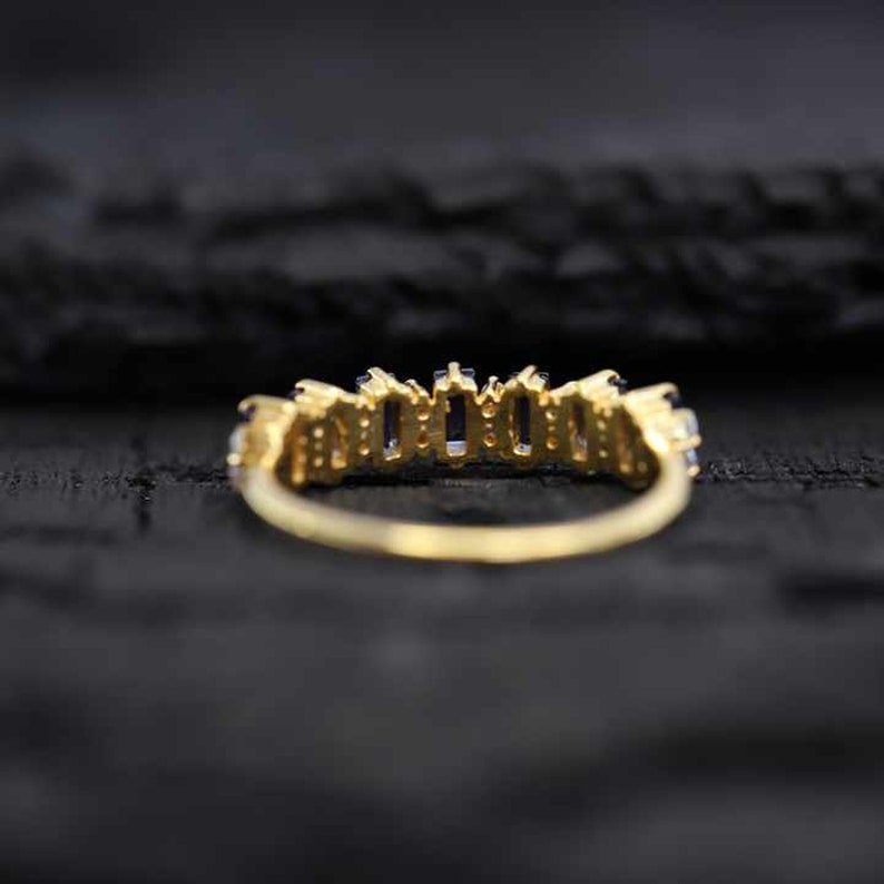 4x2mm Baguette Cut Blue Sapphire Gemstone Ring