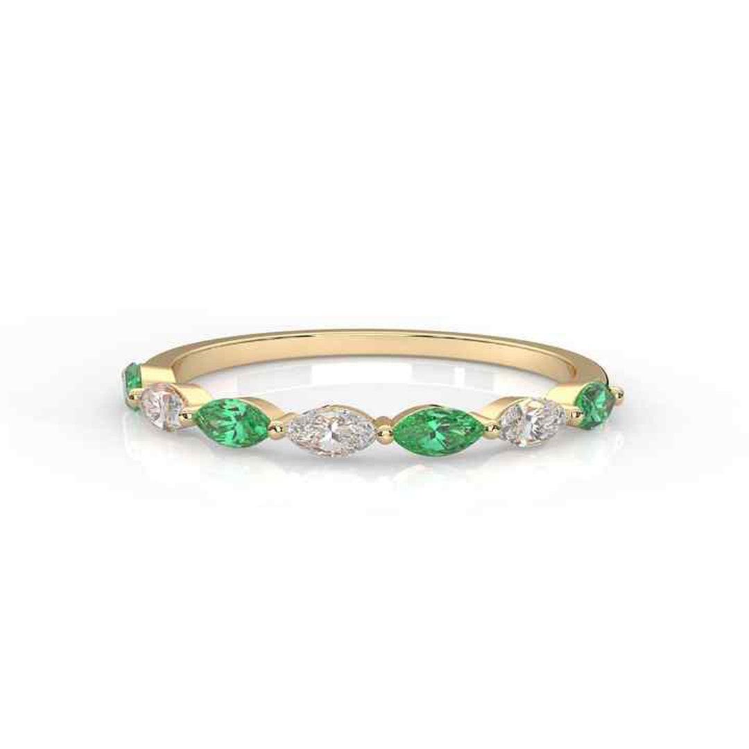 Real Emerald Eternity Band / 14k Solid Gold Diamond Ring / Marquise Cut ...